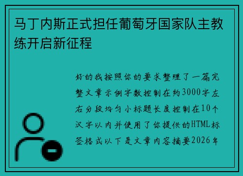 马丁内斯正式担任葡萄牙国家队主教练开启新征程