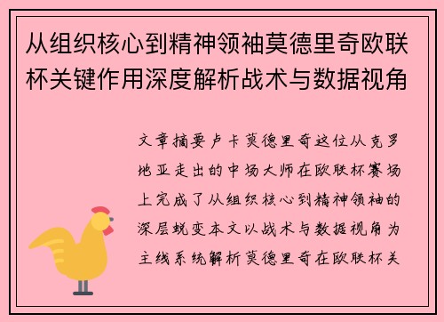 从组织核心到精神领袖莫德里奇欧联杯关键作用深度解析战术与数据视角